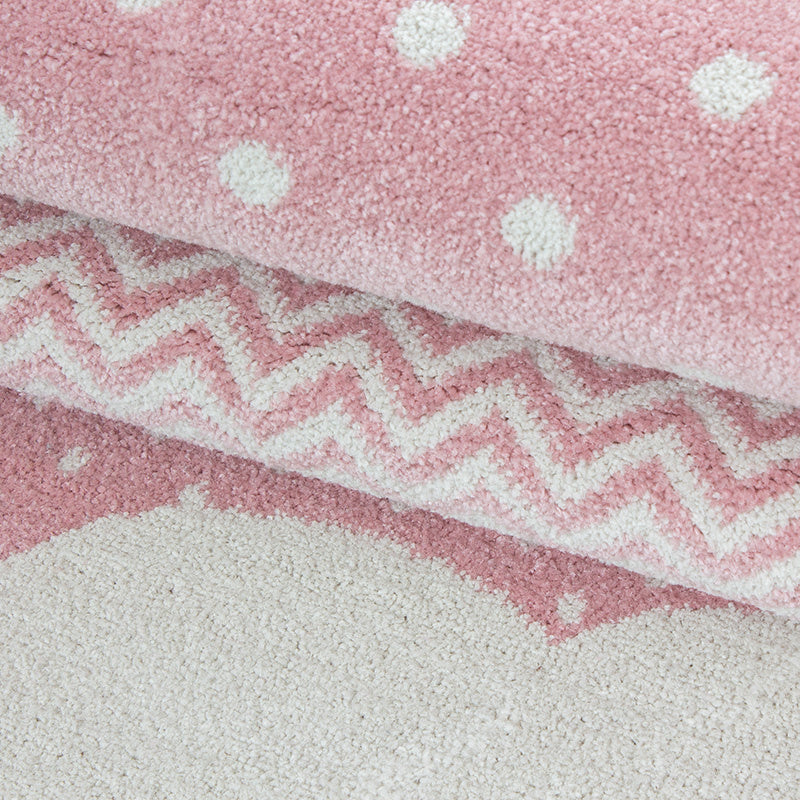 Round Children's Floor Rug - Bambi Clouds Pink