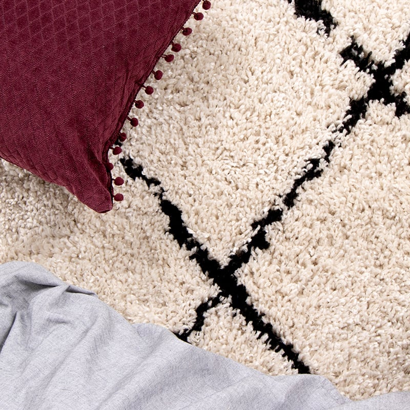 Round High Pile Rug - Grand Lines Weave Cream/Black