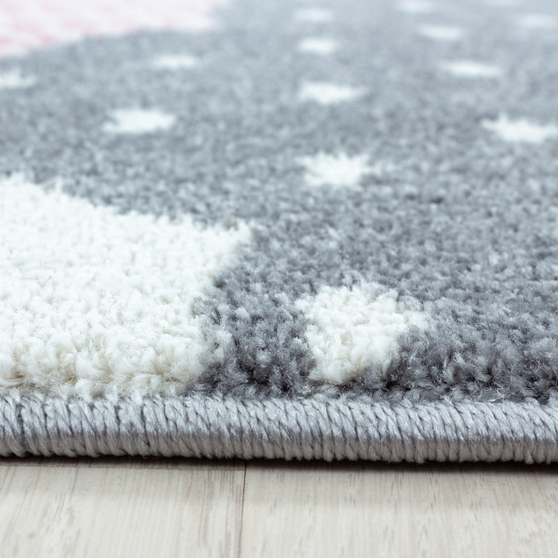 Round Children's Floor Rug - Bambi Clouds Pink