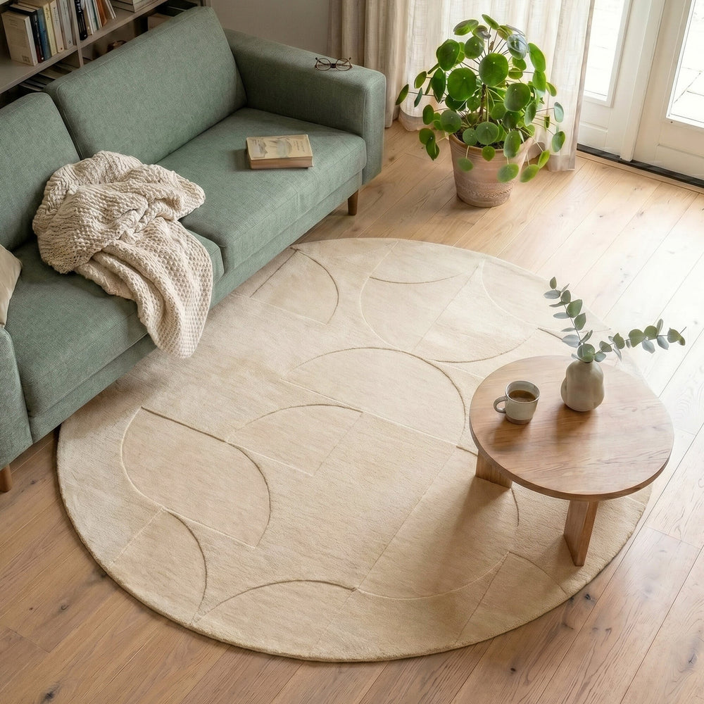 Round Scandinavian Rug - Charm Circles Beige