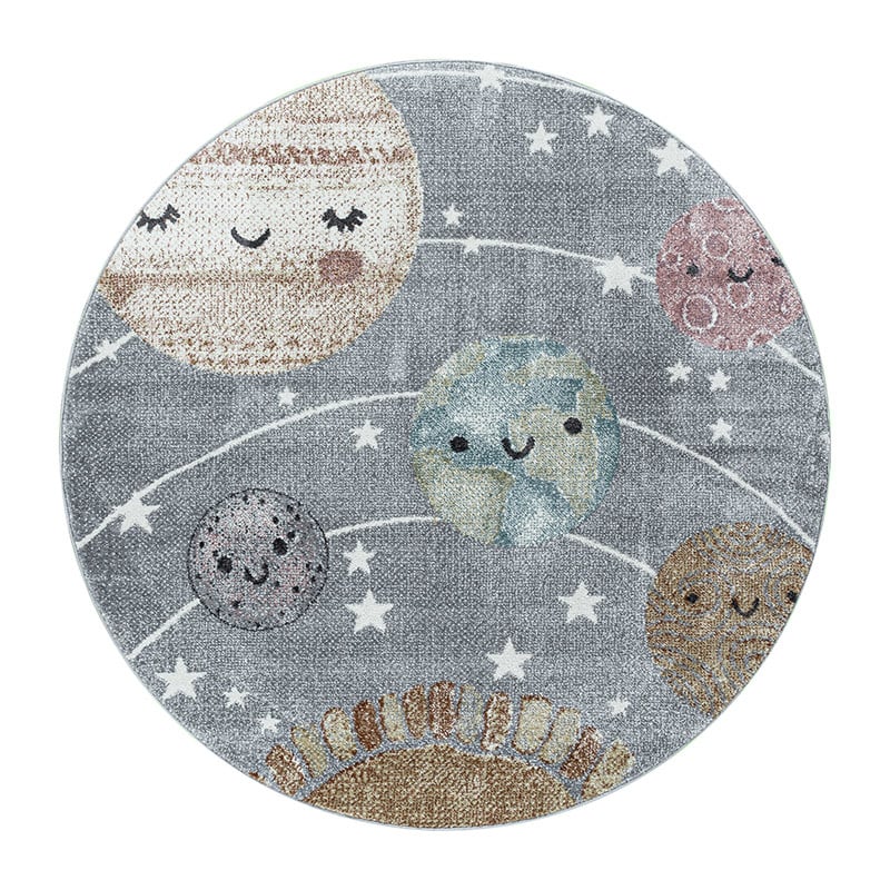 Round children's rug - Fleurtje Planets Grey