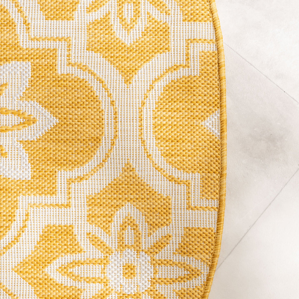 Round Outdoor Rug – Rio Flower Yellow
