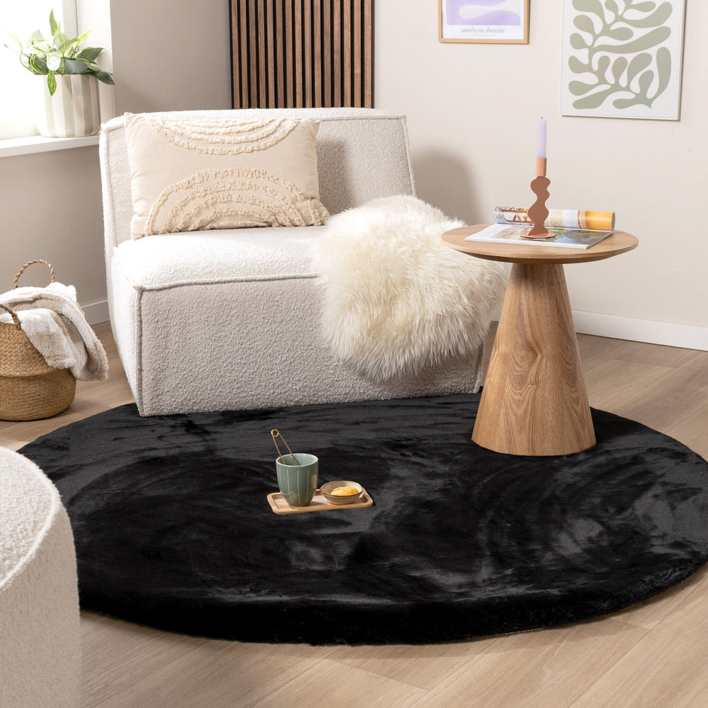 Round High Pile Rug - Comfy Supreme Black