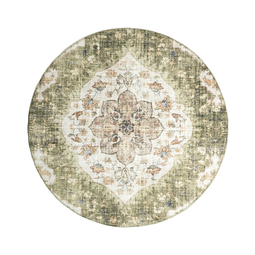 Round Vintage Outdoor Rug - Santo Mandala Green