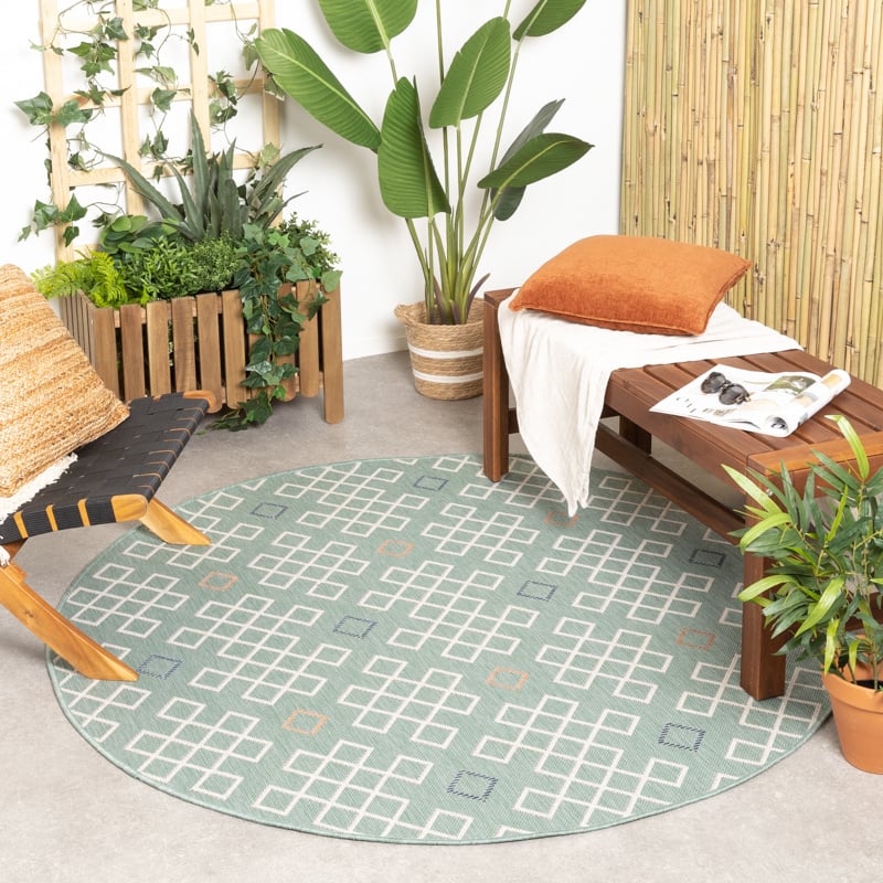 Round Modern Outdoor Rug - Playa Geo Green