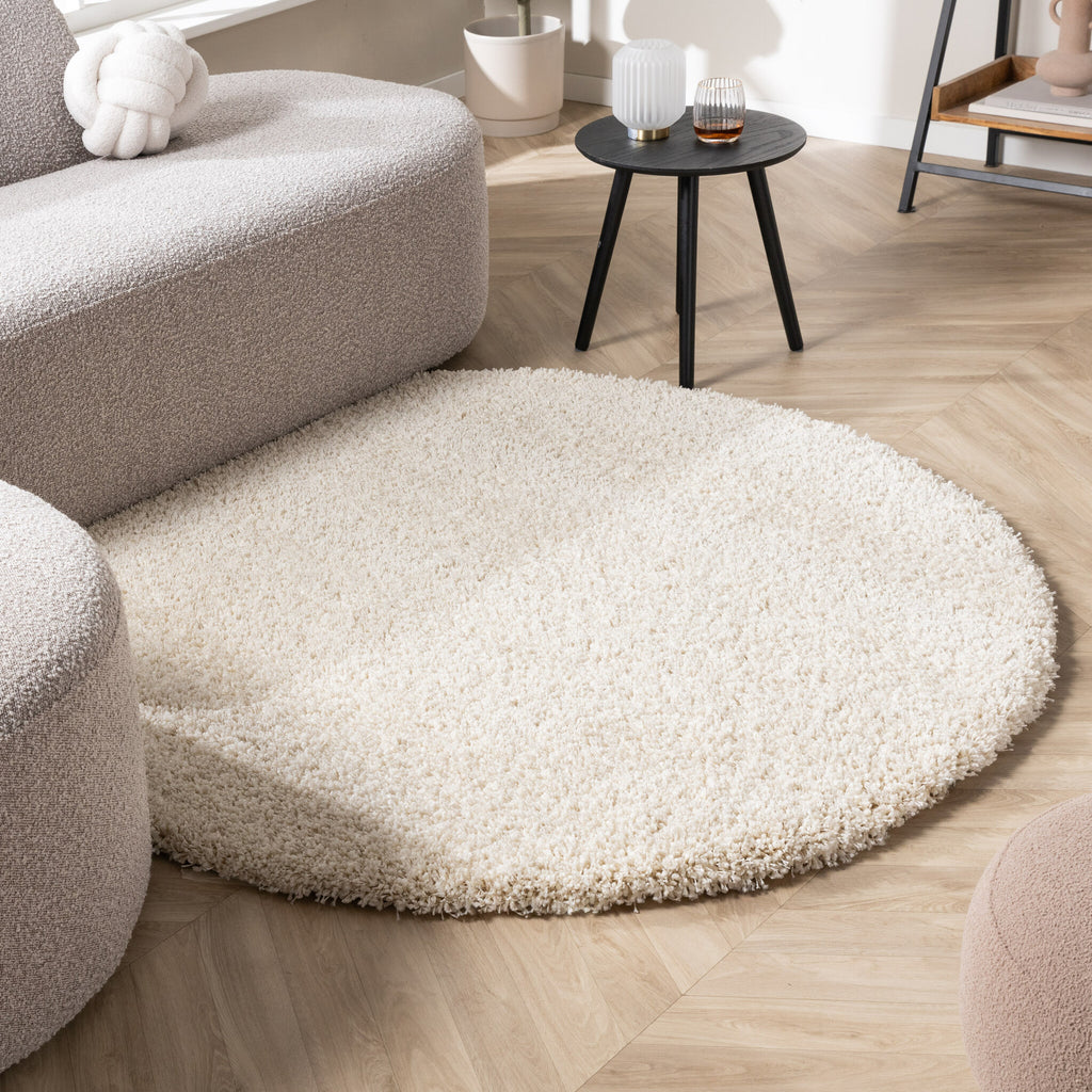Round high-pile rug - Yves Cream